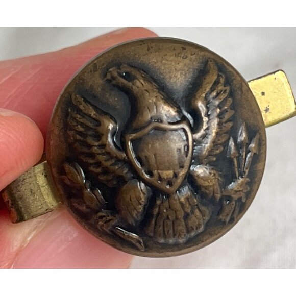 Eagle Waterbury Button Tie Bar Collar Clip Pin Raised Relief Vintage Militaria - Picture 6 of 7